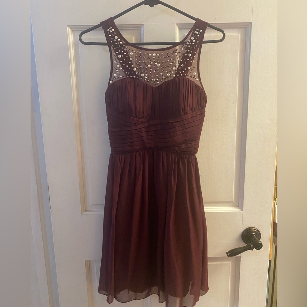 Speechless Burgundy Sleeveless Pearl Rhinestone Mini Dress JR